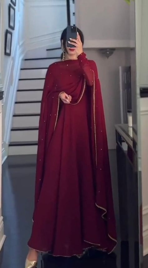 Red and Maroon Gradient Gown Online | Buy Designer Party Wear Gowns Online  – www.liandli.in