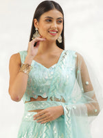 Light Blue Sequins Embroidered Lehenga Choli with Net Dupatta