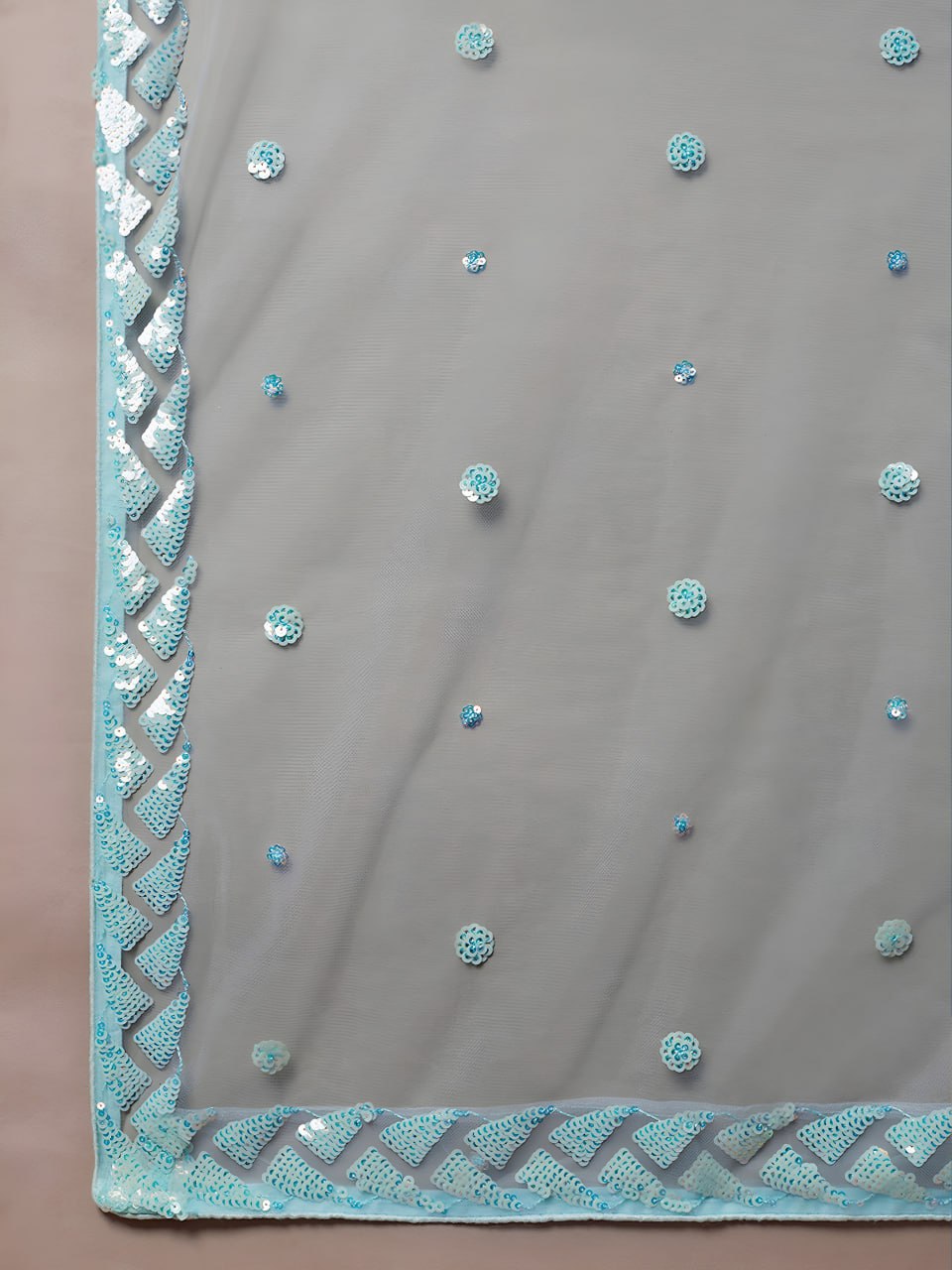 Light Blue Sequins Embroidered Lehenga Choli with Net Dupatta