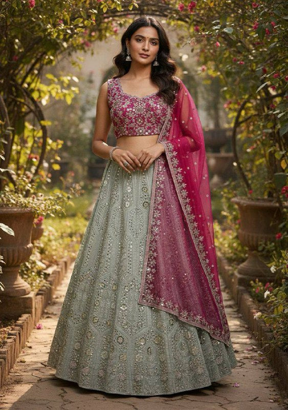 Pink & White Bollywood Style Lehenga Choli Faux Georgette Sequins Embroidery Party Wear Lehenga