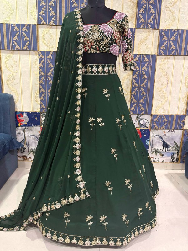 Designer Green Fox Georgette Lehenga Choli with Sequins Embroidery Work