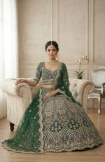 Elegant Green Mono Satin Silk Lehenga Choli with Coding Sequins Cut Work