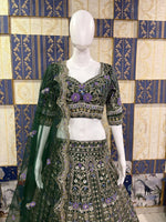 Elegant Green Mono Satin Silk Lehenga Choli with Coding Sequins Cut Work