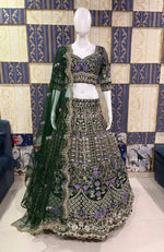 Elegant Green Mono Satin Silk Lehenga Choli with Coding Sequins Cut Work