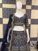 Designer Blue Mono Satin Silk Lehenga Choli with Coding Sequins Cut Work