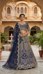 Designer Blue Mono Satin Silk Lehenga Choli with Coding Sequins Cut Work