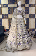 Elegant White Mono Satin Silk Lehenga Choli with Coding Sequins Cut Work
