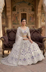 Elegant White Mono Satin Silk Lehenga Choli with Coding Sequins Cut Work