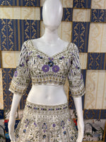 Elegant White Mono Satin Silk Lehenga Choli with Coding Sequins Cut Work