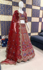 Designer Red Mono Satin Silk Lehenga Choli with Coding Sequins Cut Work