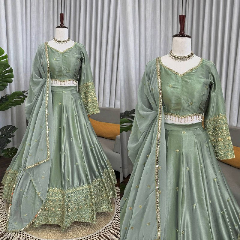 Pista Green Designer Embroidery Lehenga Choli for Women