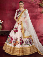 Ivory Floral Designer Lehenga Choli with Golden Embroidered Border & Net Dupatta
