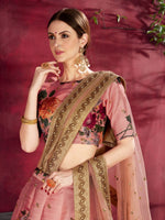 Peach Floral Printed Lehenga with Designer Blouse