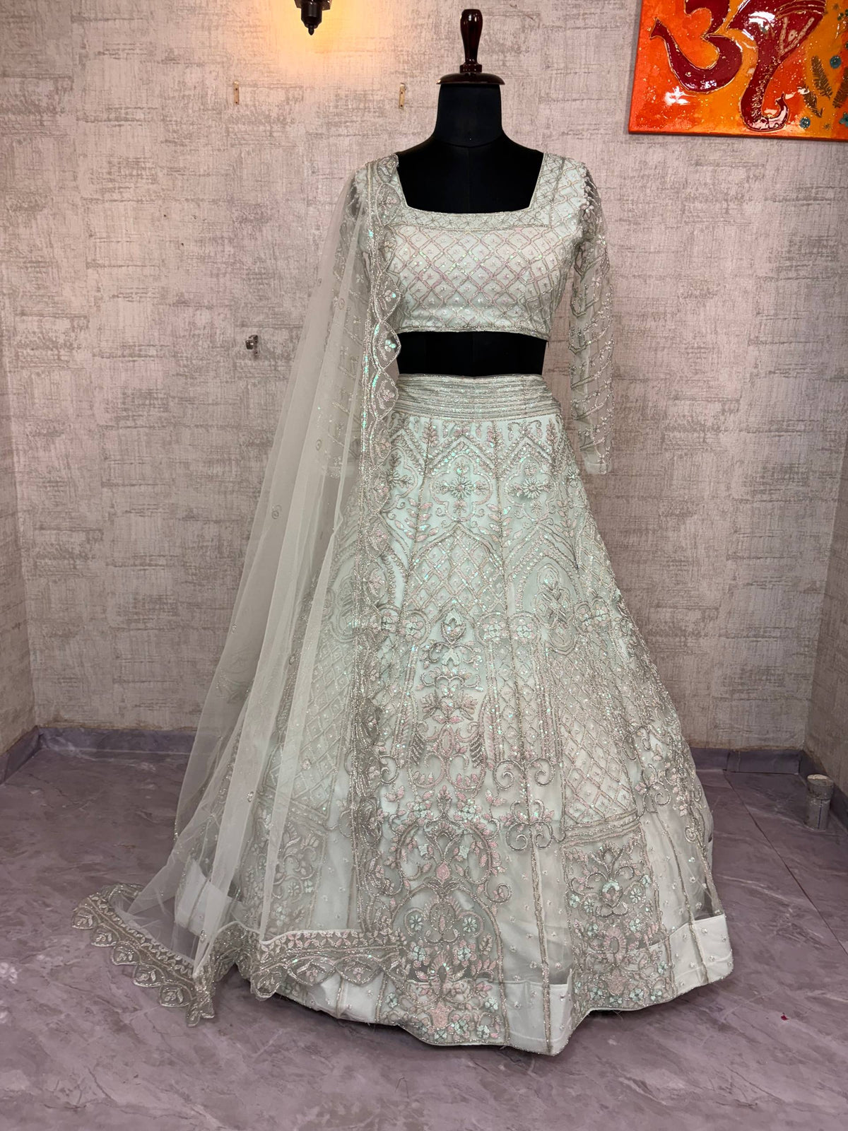 White Designer Butterfly Net Lehenga Choli
