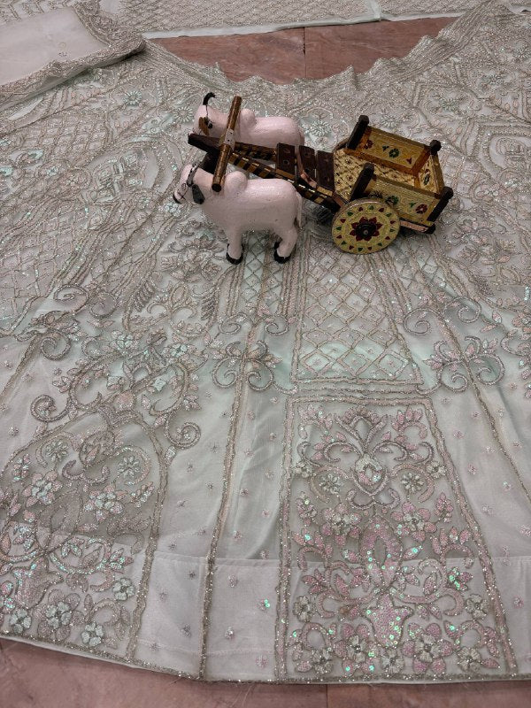 White Designer Butterfly Net Lehenga Choli