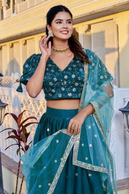 Rama Blue Color Lehenga Choli Set Elegant Festive & Wedding Wear