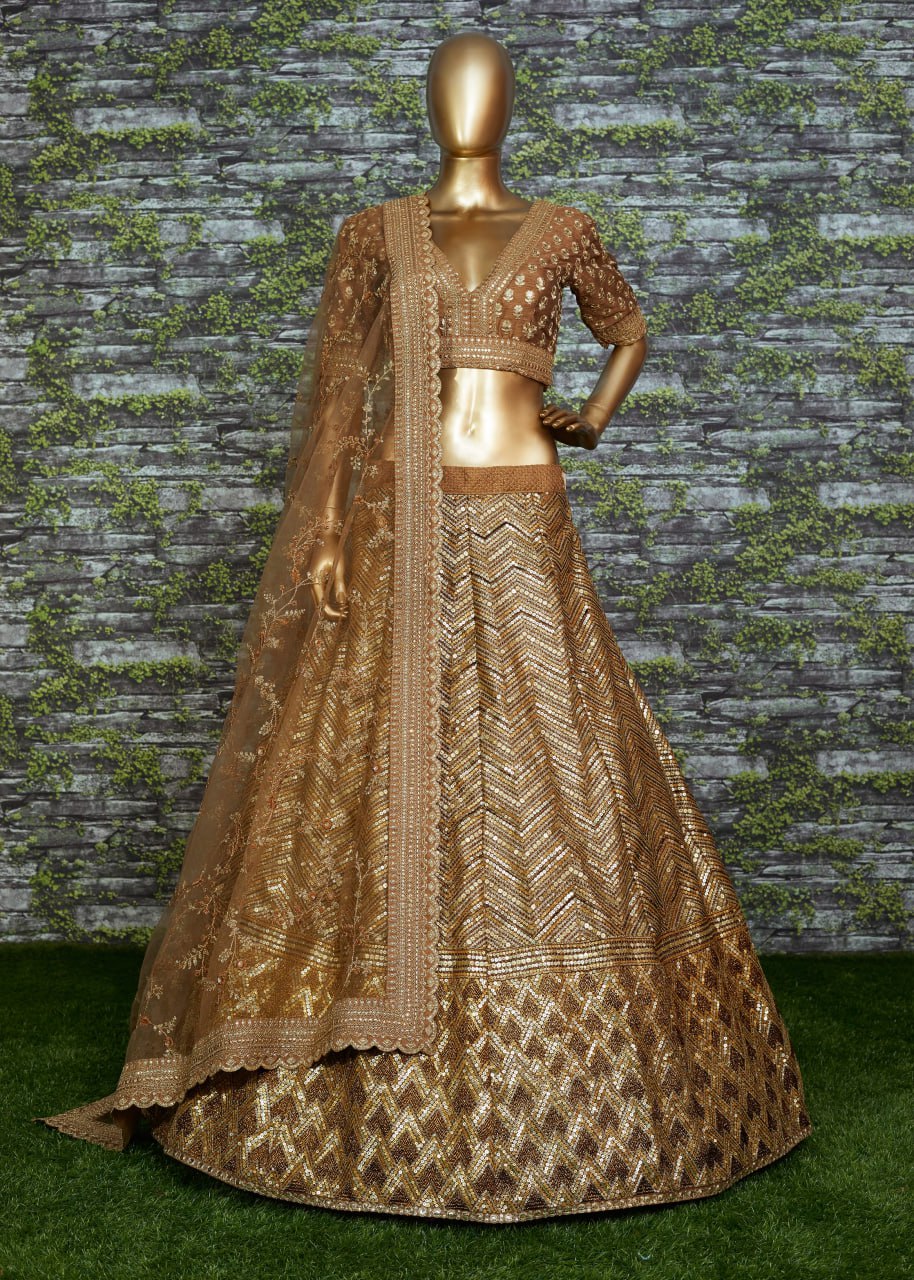 Antique Gold Heavy Designer Lehenga Choli for Bridal & Wedding Wear