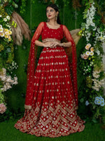 Red Georgette Lehenga Choli with Zari & Sequins Embroidery Wrok
