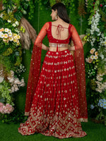 Red Georgette Lehenga Choli with Zari & Sequins Embroidery Wrok