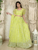Lime Green Georgette Lehenga Choli with Sequins & Zari Embroidery Wrok