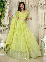 Lime Green Georgette Lehenga Choli with Sequins & Zari Embroidery Wrok