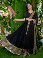 Black Georgette Lehenga Choli with Golden Border Work
