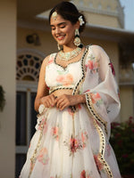 White Floral Printed Elegant Lehenga Choli Set