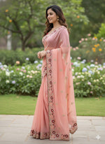 Peach Jimmy Choo Chiffon Party Wear Saree with Heavy Pallu Embroidery