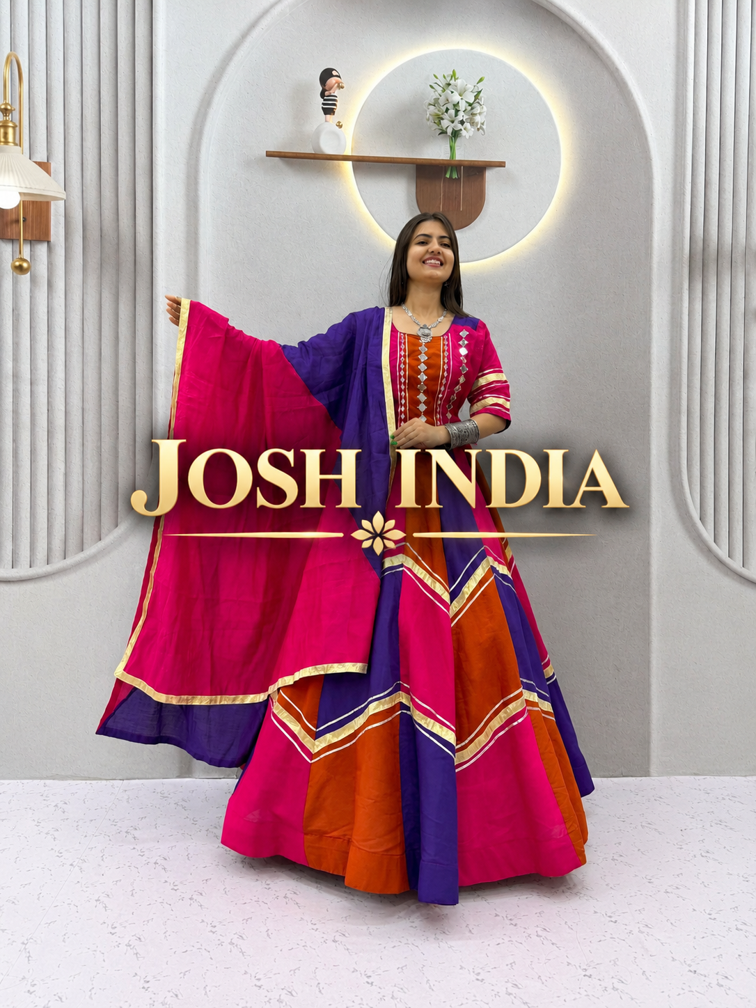 Navratri Multicolor Chaniya Choli Pink Purple Gota Patti Mirror Work Garba