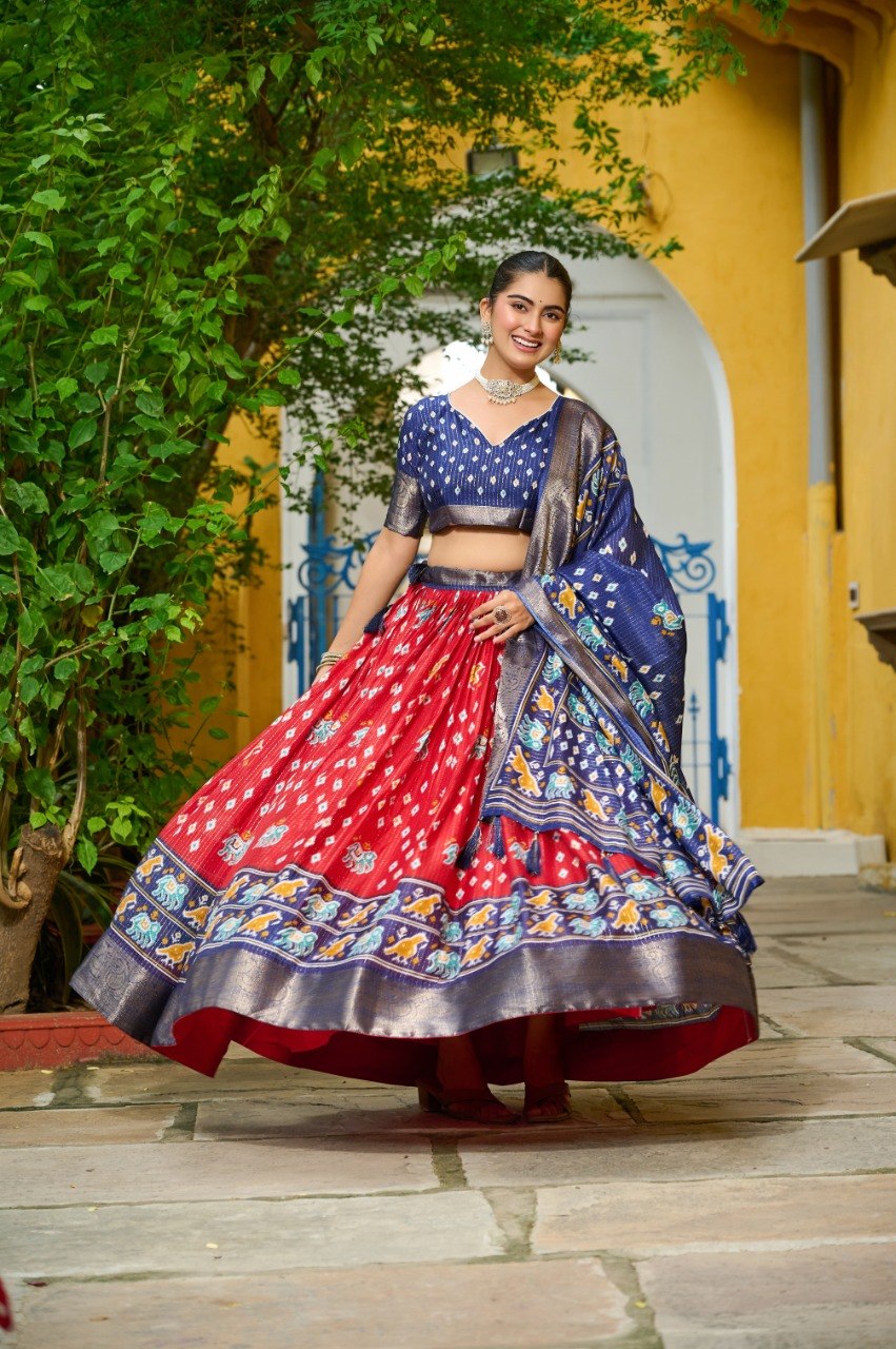 Navy Blue with Red Lehenga Choli Set Elegant Festive & Wedding Wear