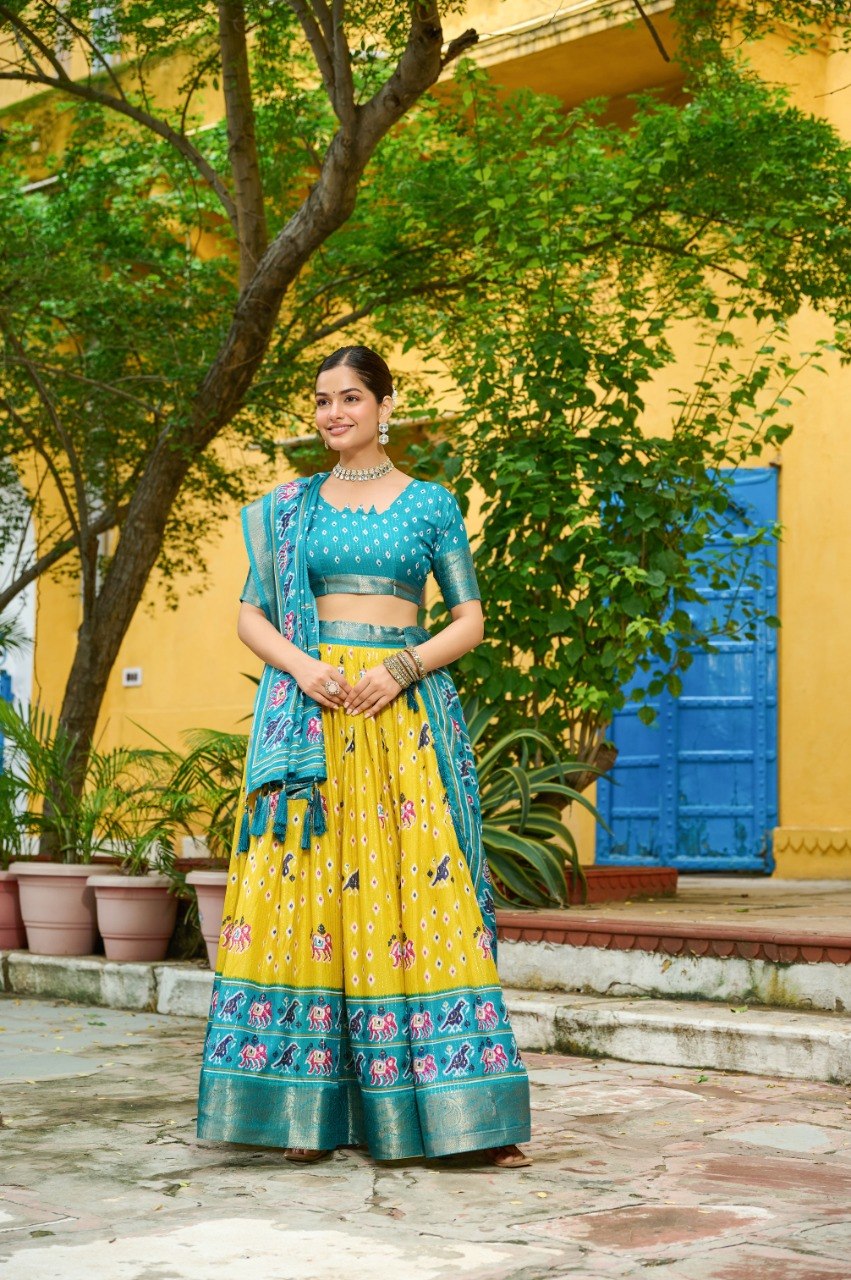 Yellow with Sky Blue Lehenga Choli Set Vibrant Festive & Wedding Wear