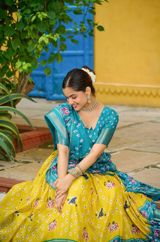 Yellow with Sky Blue Lehenga Choli Set Vibrant Festive & Wedding Wear