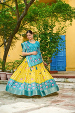 Yellow with Sky Blue Lehenga Choli Set Vibrant Festive & Wedding Wear