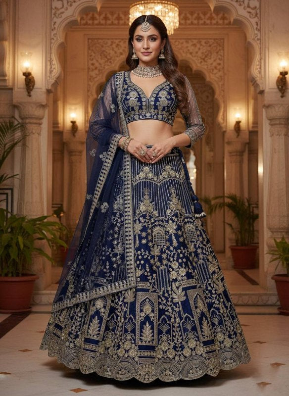 Royal Blue Soft Net Lehenga Choli with Coding Sequins Work for Women