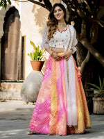 Multicolor Leheriya Printed with White Embroidered Dupatta Designer Festive & Summer Wear Lehenga Set