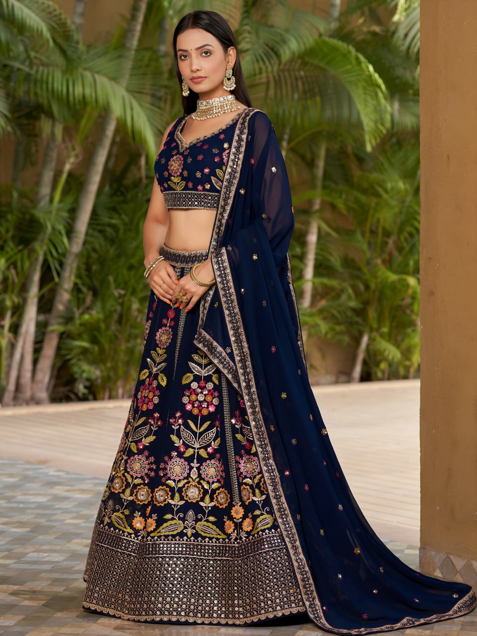 Navy Blue Color Designer Georgette Lehenga Choli