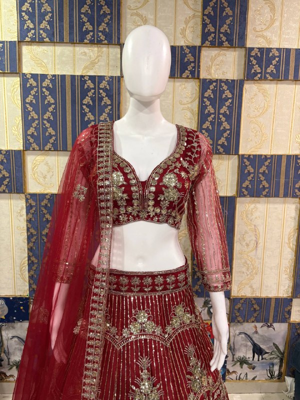 Red Color Designer Soft Net Lehenga Choli with Sequins Work