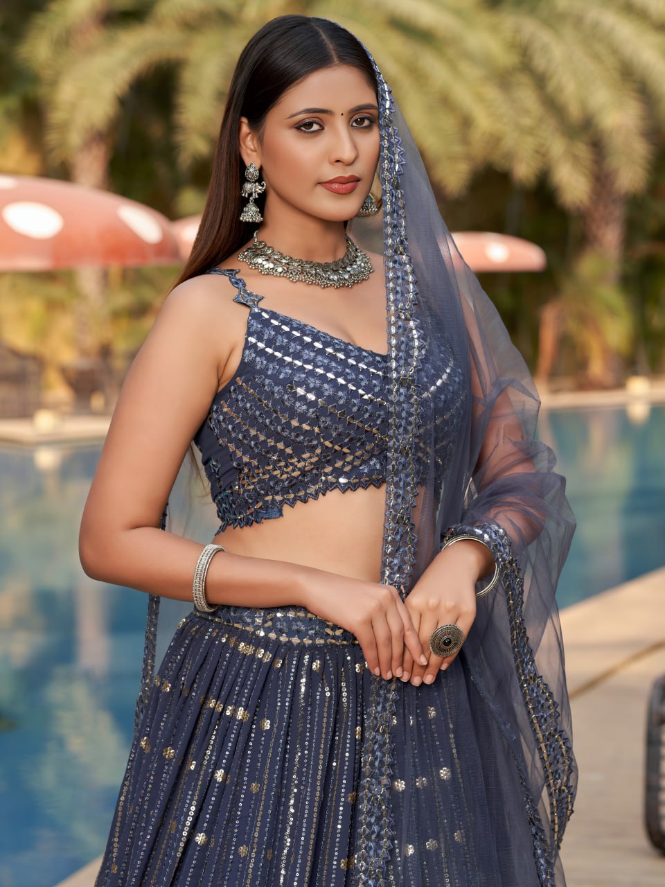 Gray Color PartyWear Designer Lehenga Choli