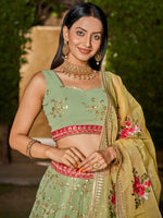 Pastel Green Multi Color Work Designer Party Specials Lehenga Choli