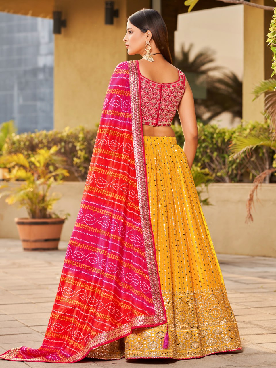 Yellow Color Sequins EmbroideredDesigner Haldi lehenga Choli
