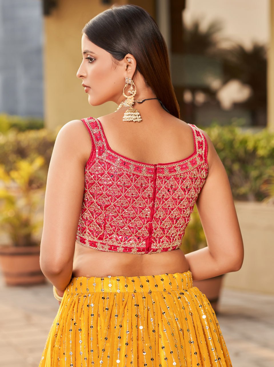 Yellow Color Sequins EmbroideredDesigner Haldi lehenga Choli