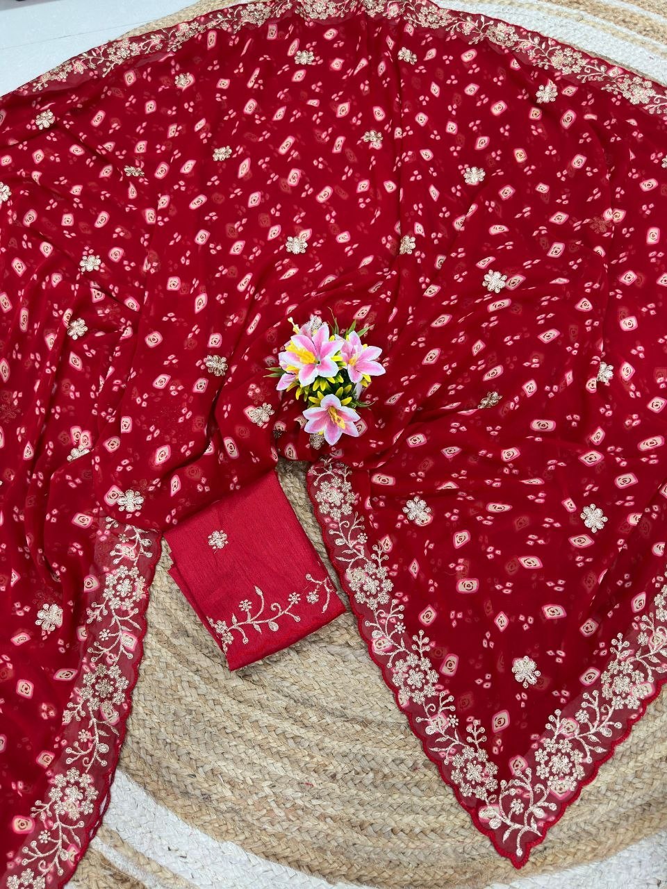 Elegant Georgette Embroidered Saree with Mono Silk Blouse