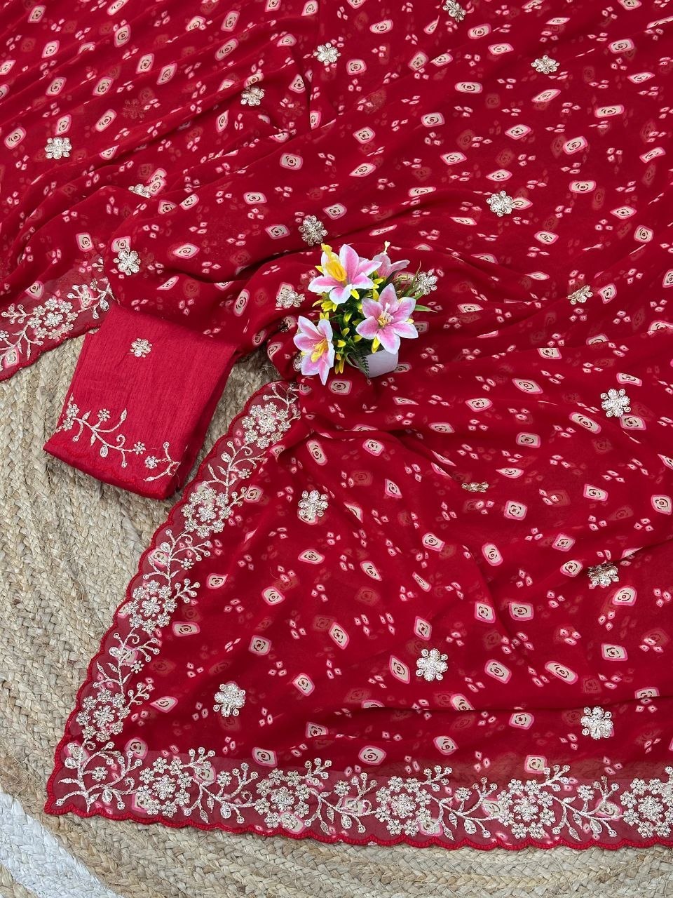Elegant Georgette Embroidered Saree with Mono Silk Blouse