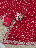 Elegant Georgette Embroidered Saree with Mono Silk Blouse