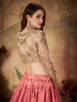 Pink Floral Organza Lehenga Choli with Golden Embroidered Blouse