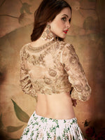 Ivory Floral Organza Lehenga Choli with Golden Embroidered Blouse