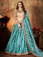 Sky Blue Floral Organza Lehenga Choli with Golden Embroidered Blouse
