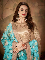 Sky Blue Floral Organza Lehenga Choli with Golden Embroidered Blouse