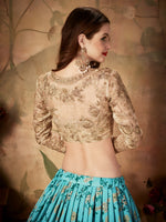 Sky Blue Floral Organza Lehenga Choli with Golden Embroidered Blouse
