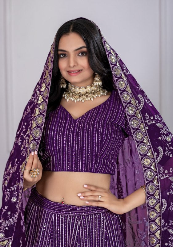 Purple Color Lehenga Choli Set with Heavy Embroidery